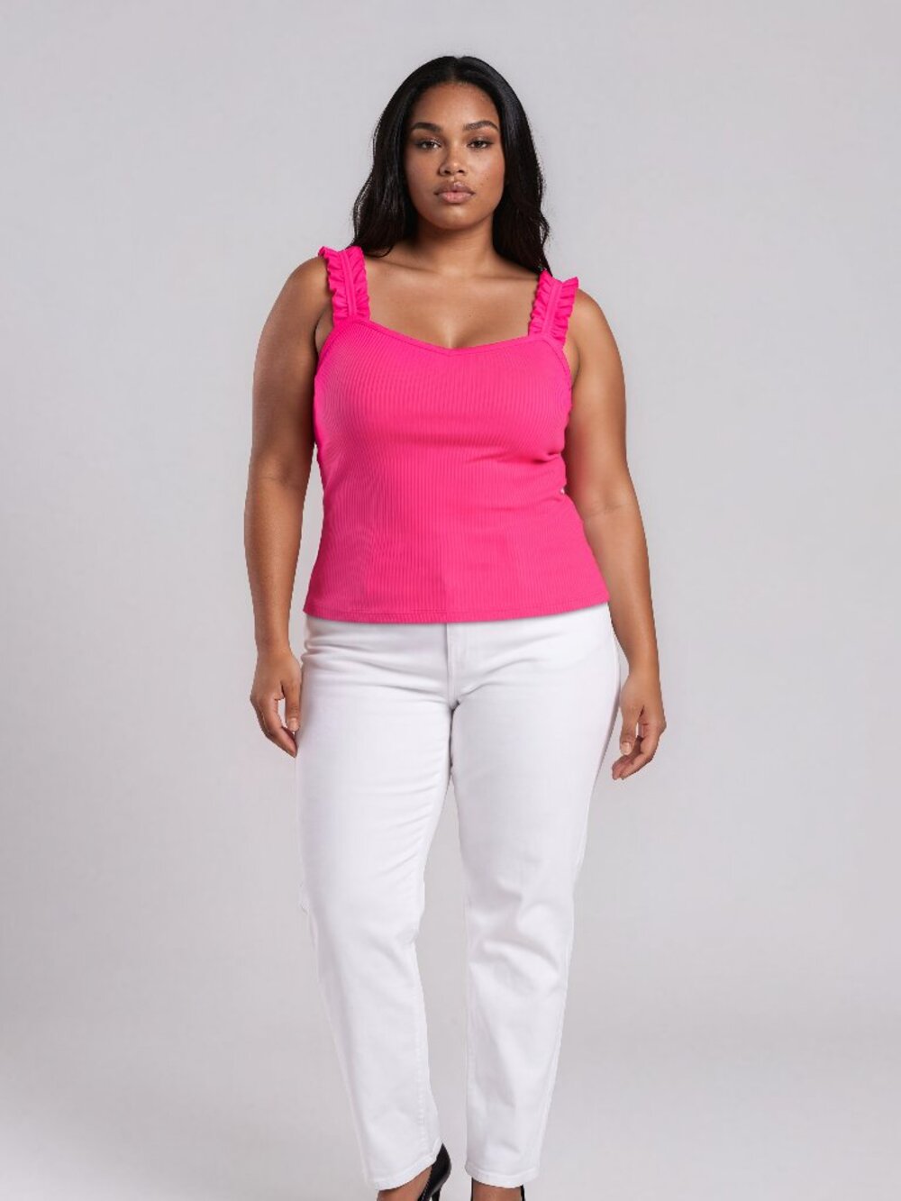 Sugarlips High Roller Ruffle Strap Ribbed Knit Tank Curve - Fuchsia